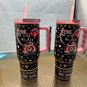 Lot of 2 NEW Buccees valentine’s Day write on travel tumblers with lids